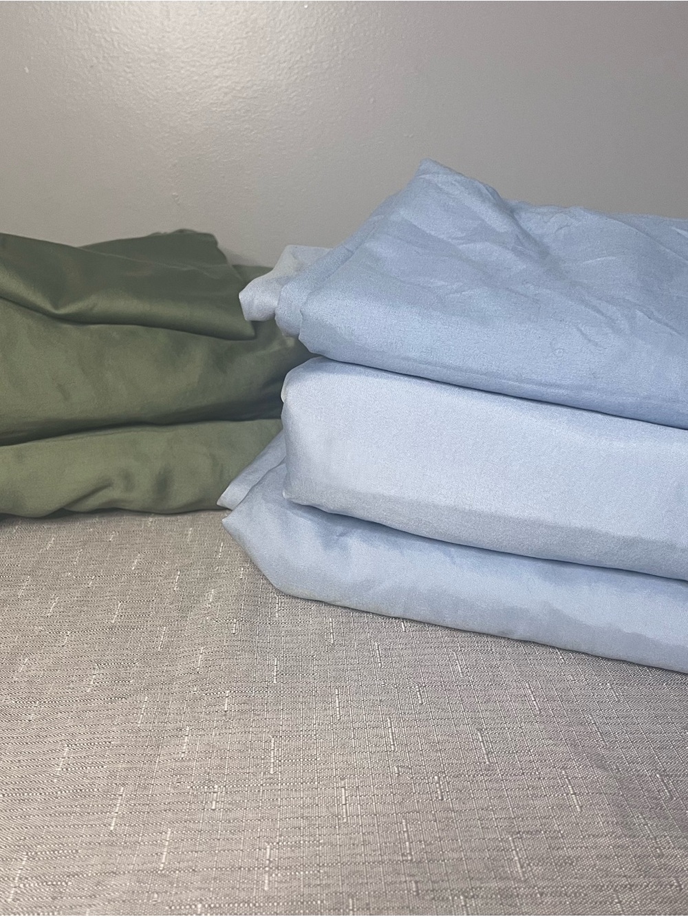 Soft Light Blue and Olive Green Bedding Set
